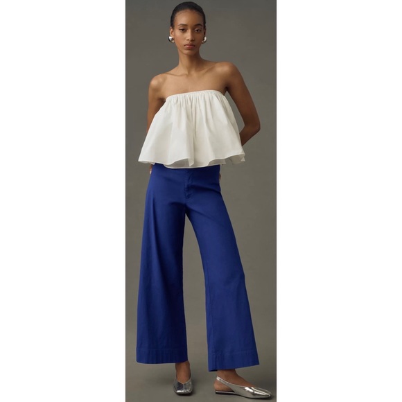 Anthropologie X Maeve the Ettie High Rise Crop Wide Leg Linen Blend Pants 24 NEW - Picture 1 of 16
